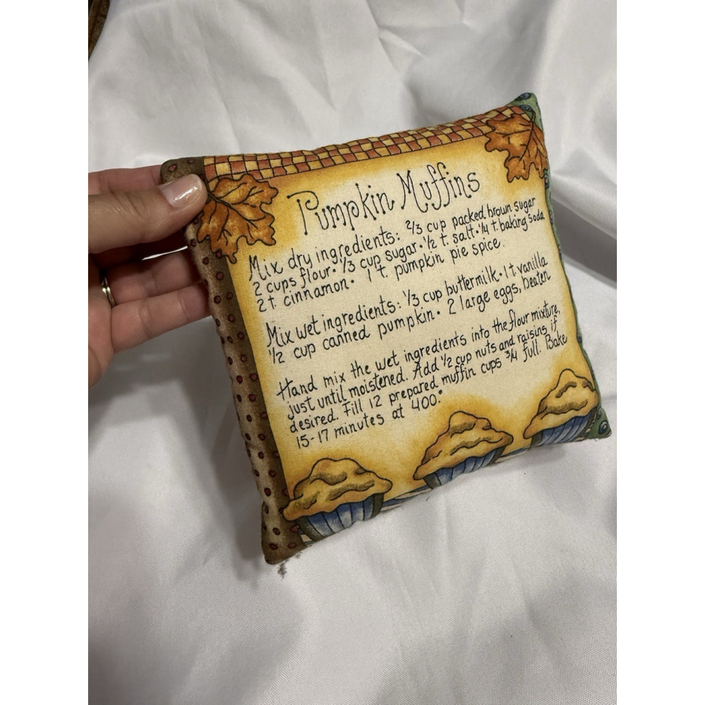 Vintage Pumpkin muffins Recipe Pillow 6.5x6.5” Micro Mini Small Pillow Granny